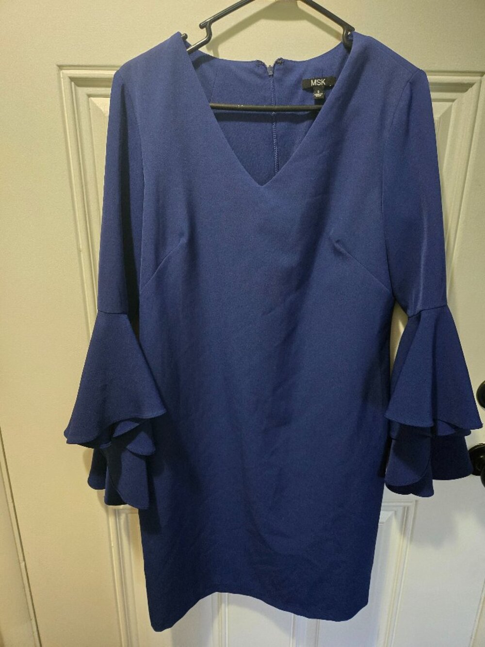 MSK Royal Blue Bell Sleeve Sheath Dress Size 6 V Neck Career Cocktail